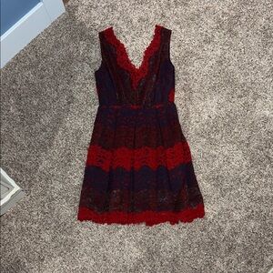 Elegant Red and Dark Gray Lace Dress